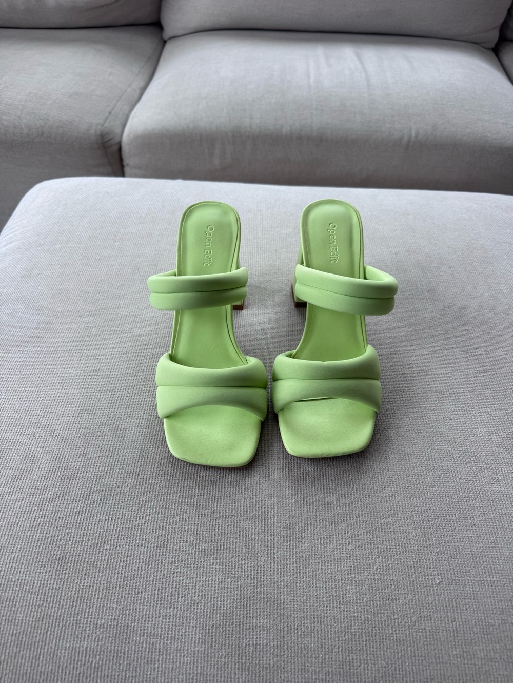 Open Edit Lime Green Padded Two-Strap Mule Heels